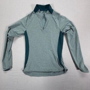 REI Co-op Womens Small Heathered Teal Quarter Zip Pullover Thumbhole Hiking Top